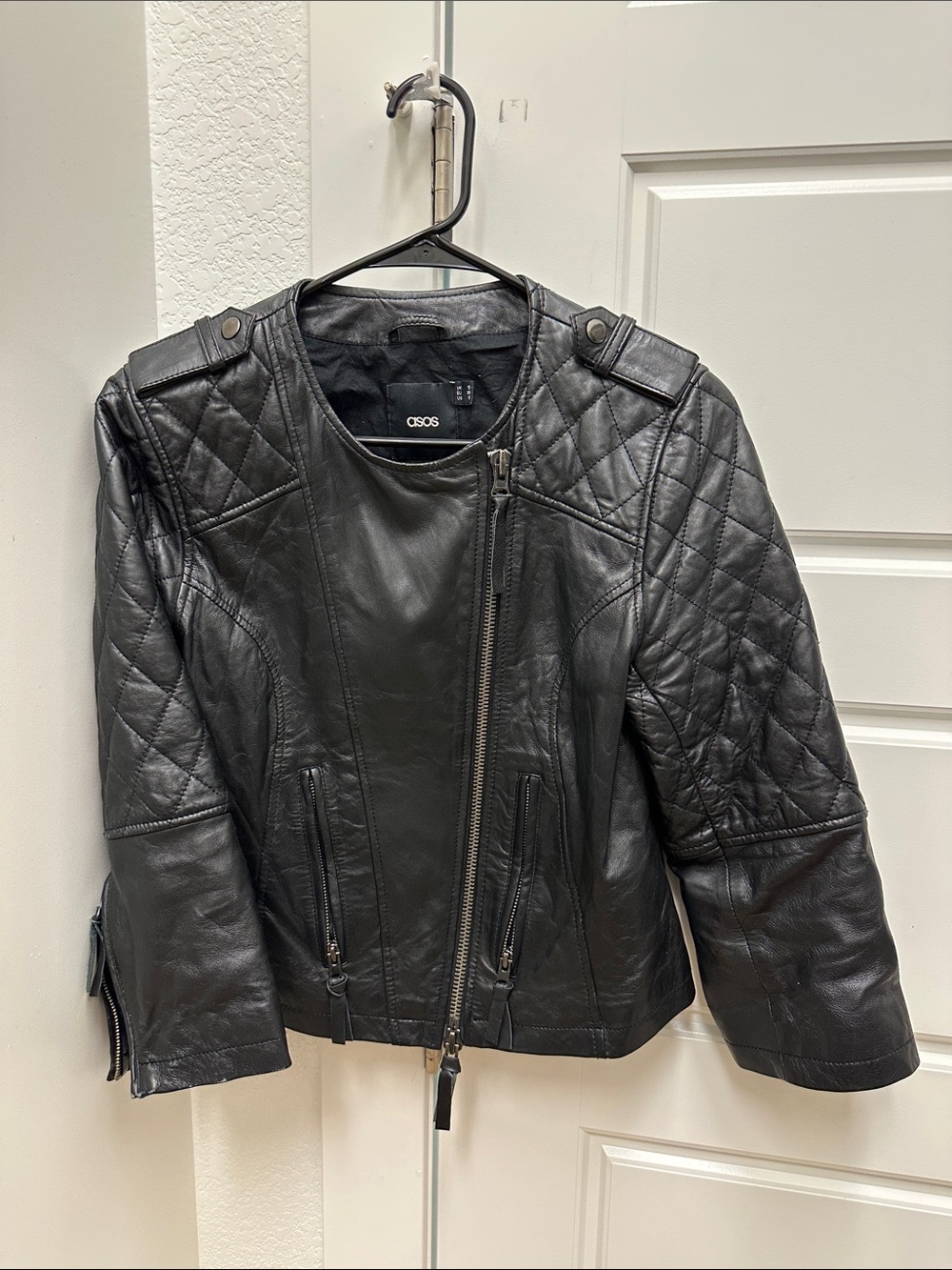 ASOS Black Quilted Leather Biker Jacket